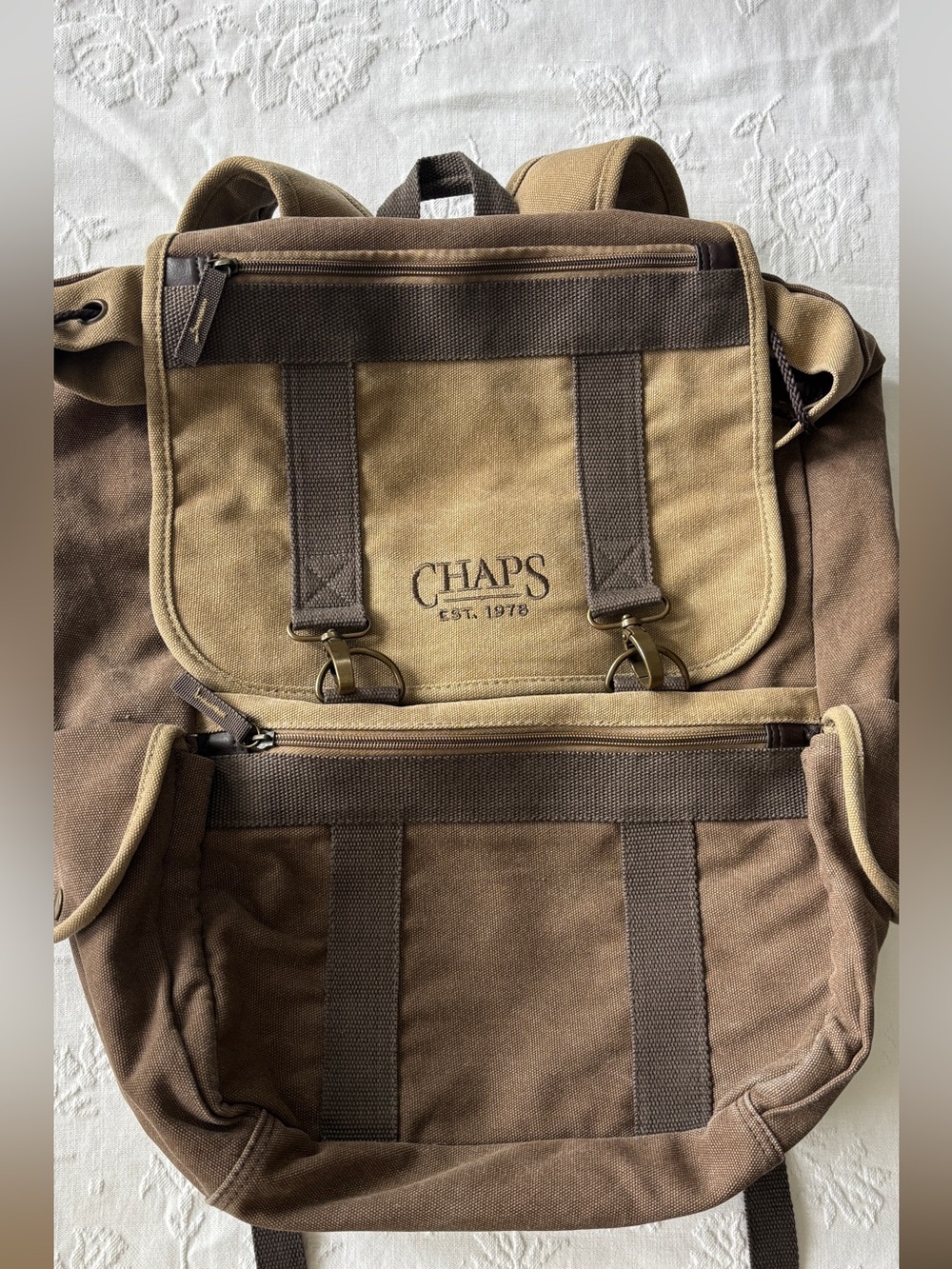 Chaps Two-Tone Brown/Tan Canvas Backpack